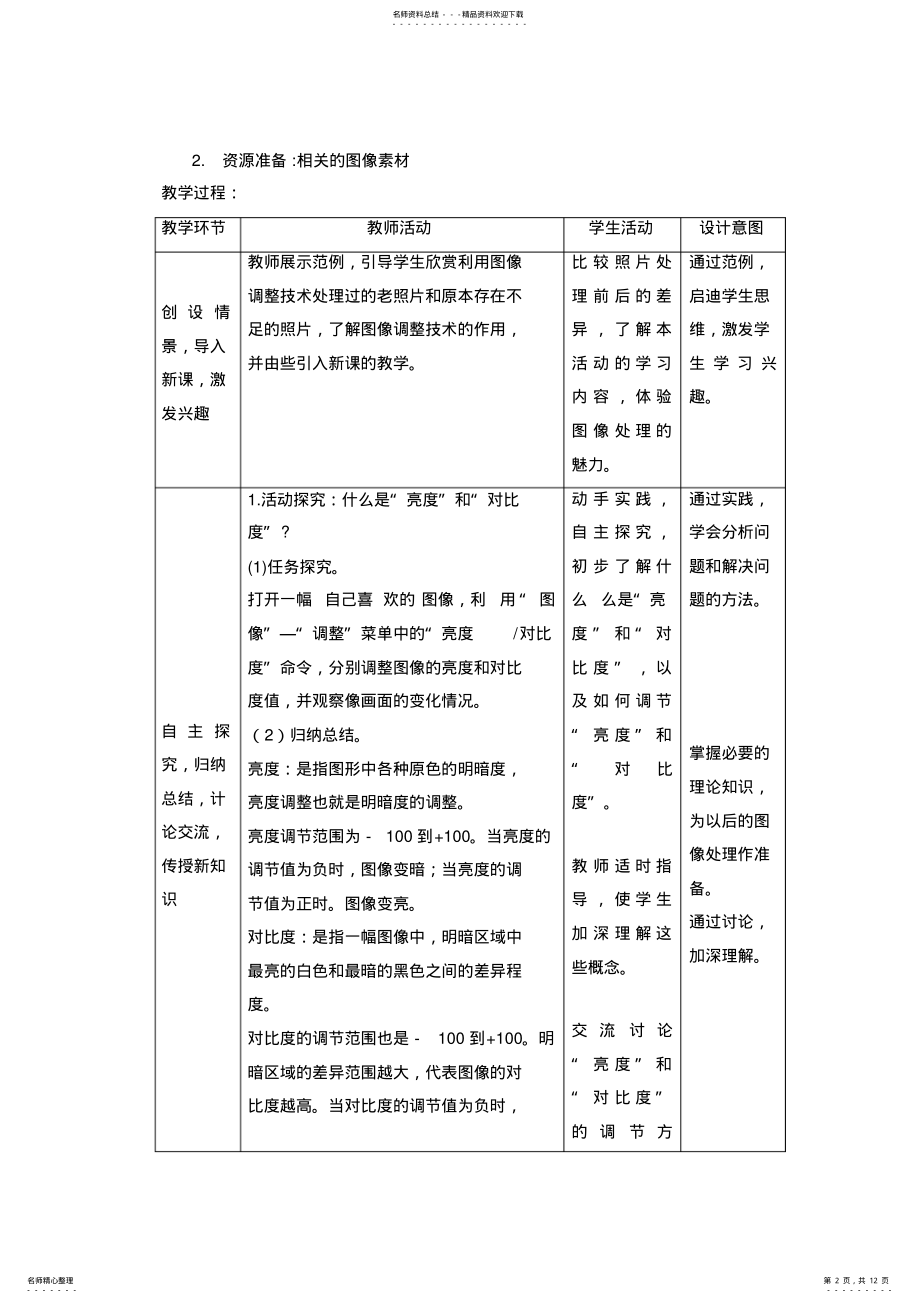 2022年闽教版八年级信息技术上册第一单元活动三《图像的色彩调节》参考教案 .pdf_第2页