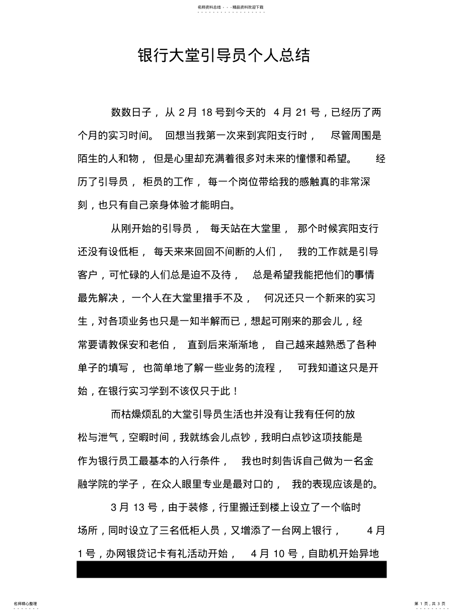 2022年银行大堂引导员个人总结 .pdf_第1页