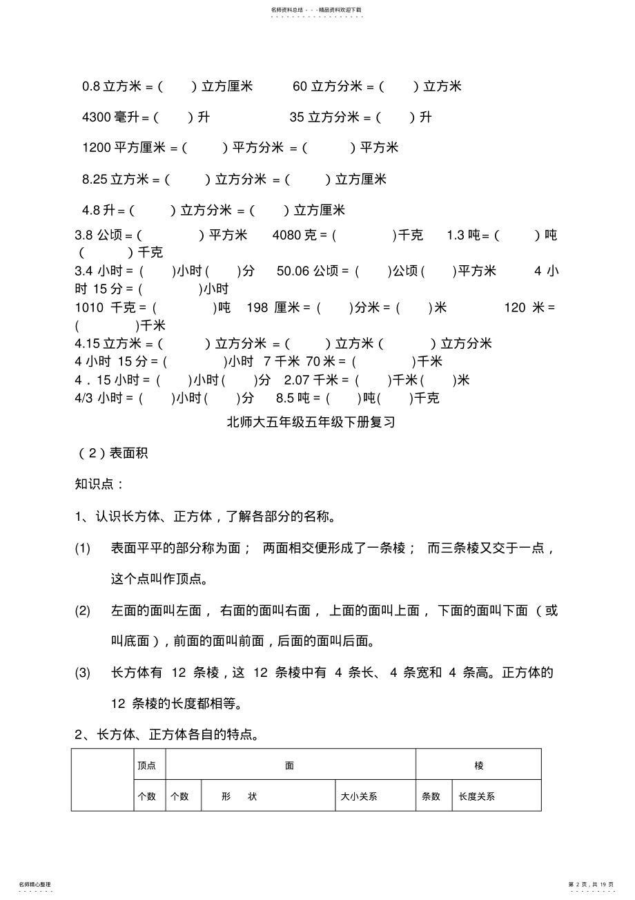 2022年北师大五年级五年级下册总复习 .pdf_第2页