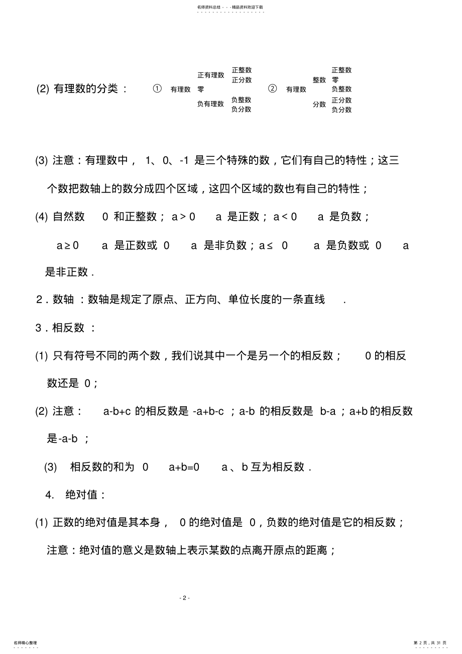 2022年初一数学上册总复习讲义 .pdf_第2页