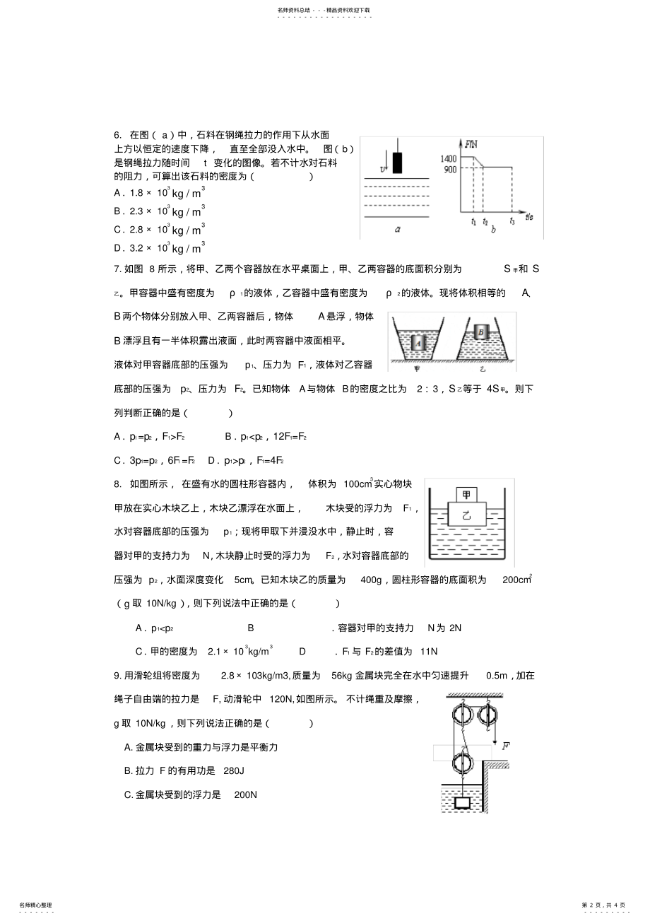 2022年初中物理竞赛力学综合训练试题 2.pdf_第2页