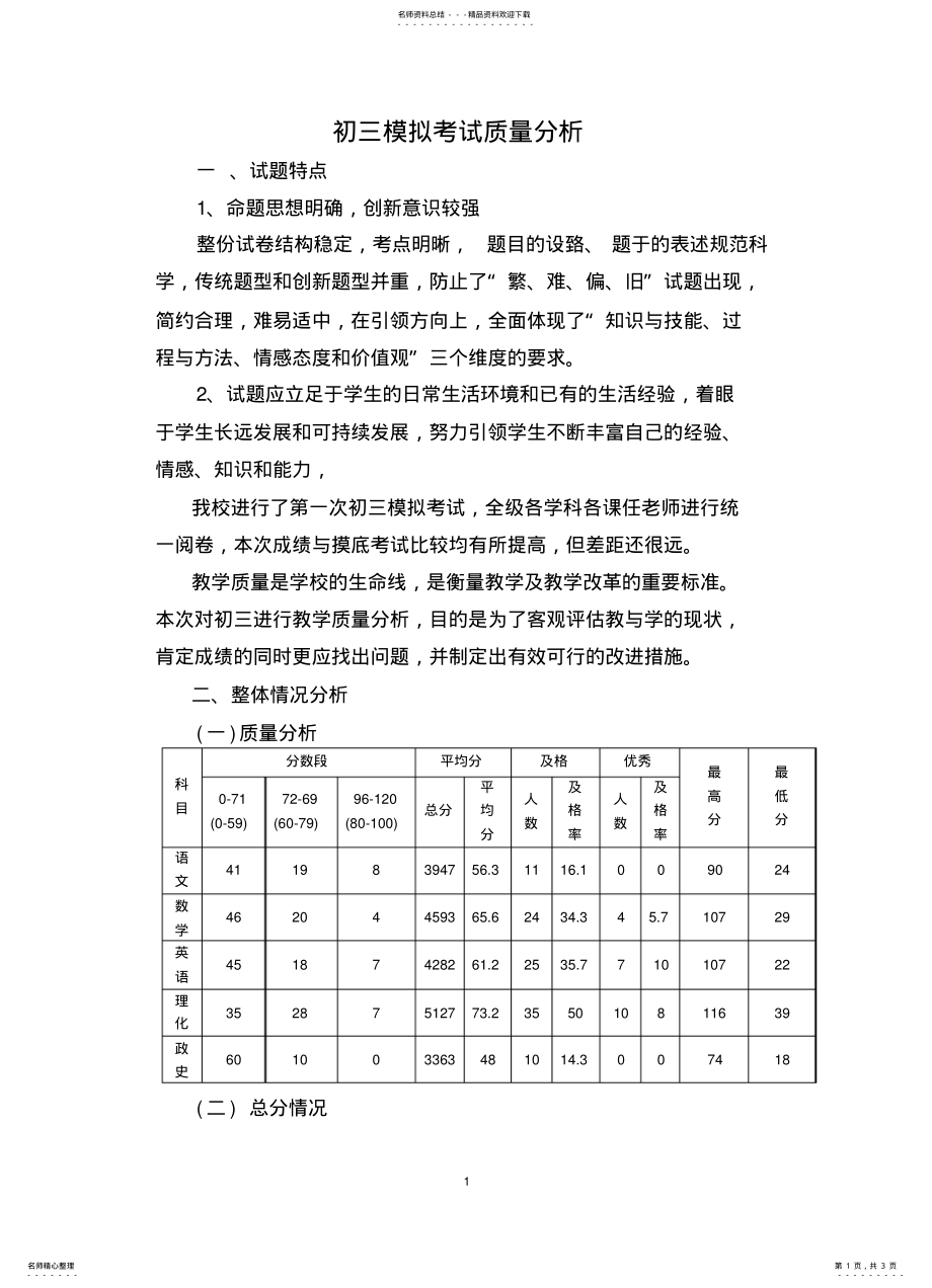 2022年初三模拟考试质量分析 .pdf_第1页