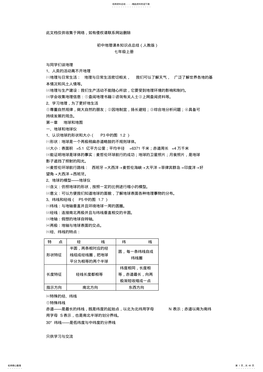 2022年初中地理课本知识点总结教学内容 .pdf_第1页