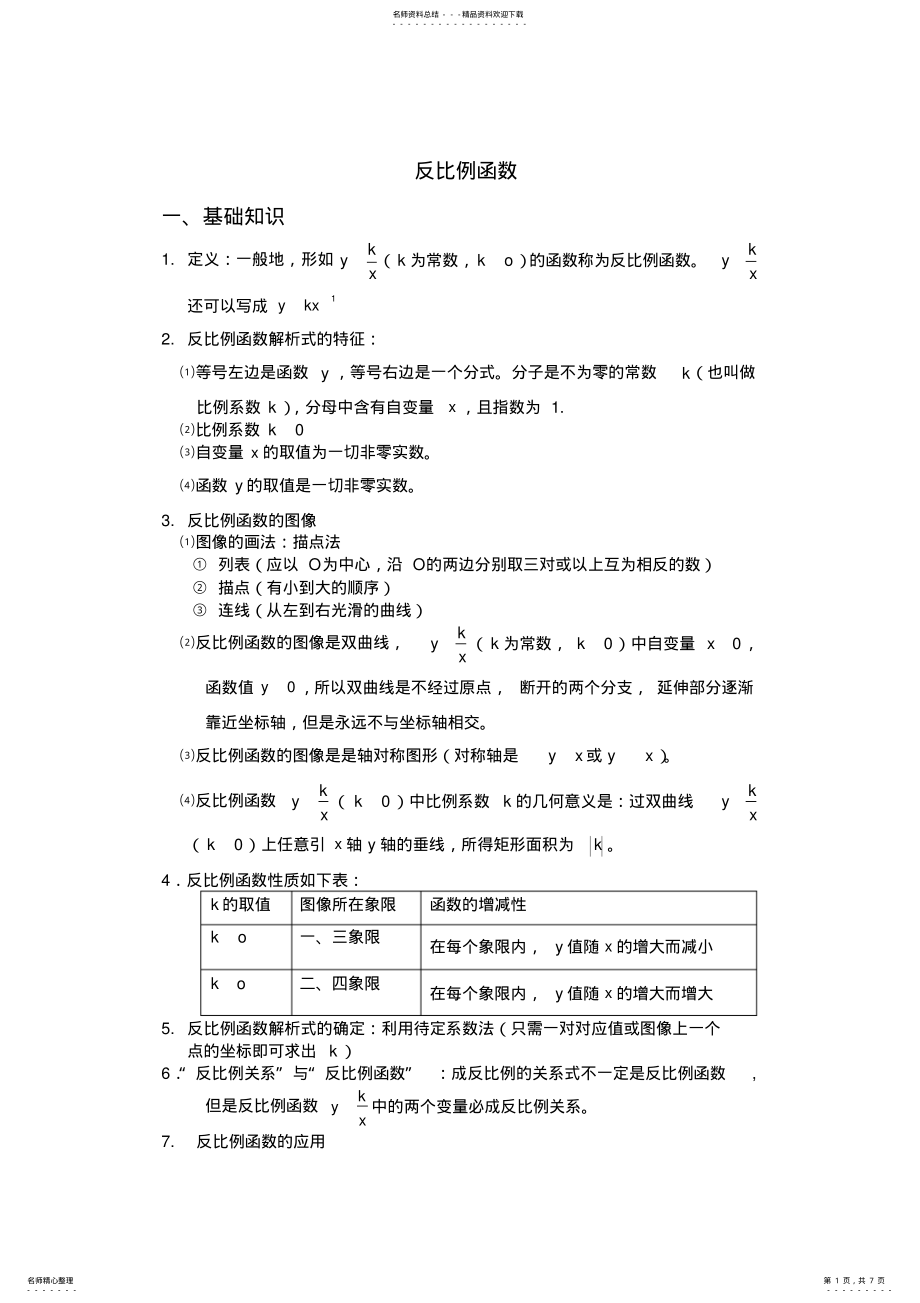 2022年初中数学反比例函数知识点及经典例题,推荐文档 2.pdf_第1页