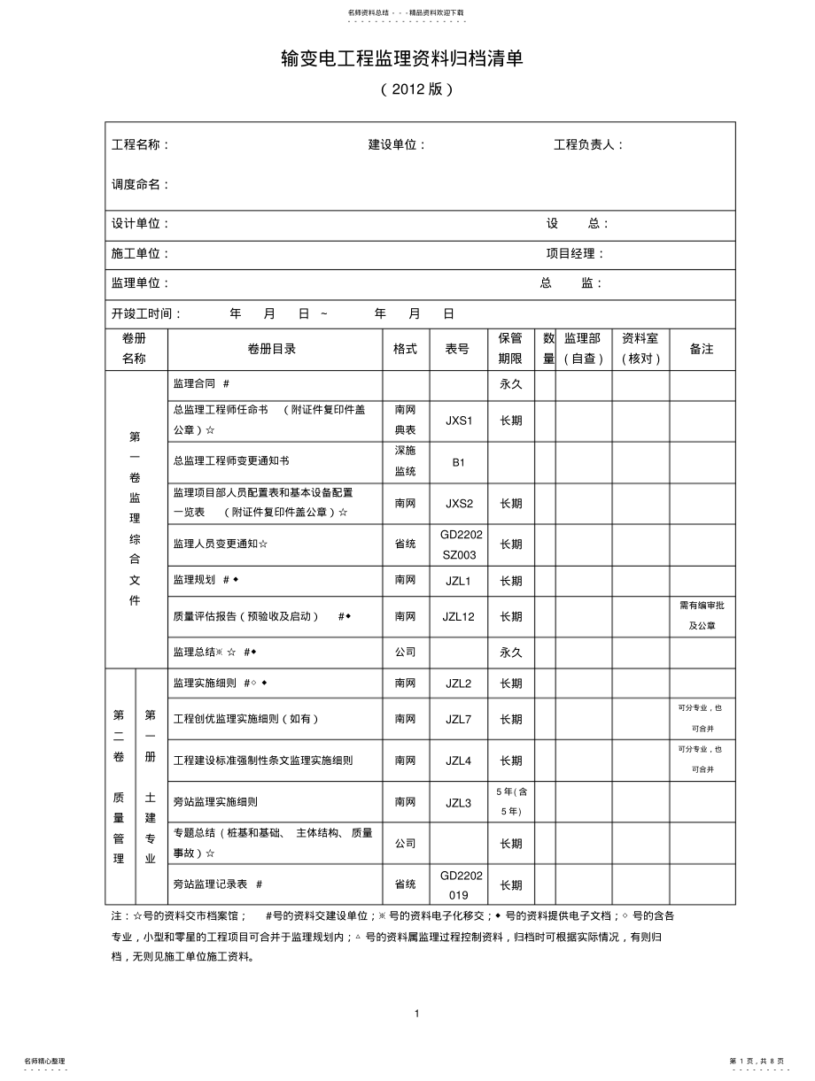 2022年输变电工程监理资料归档清单 .pdf_第1页