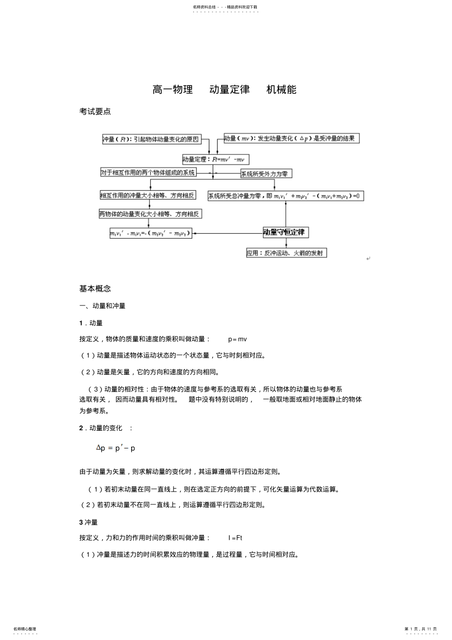 2022年动量定理以及机械能知识点和习题 .pdf_第1页