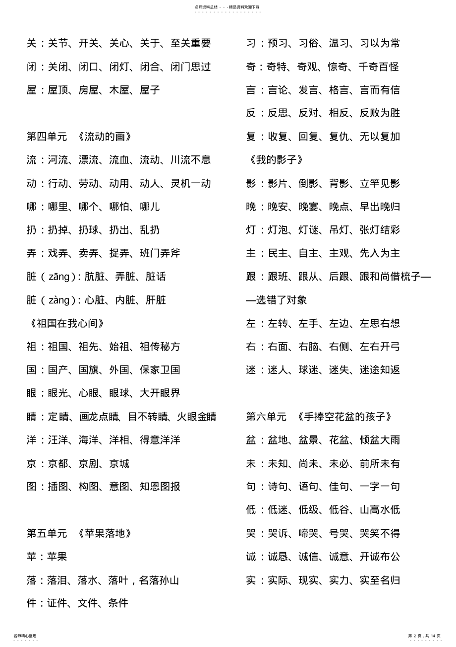 2022年北师大语文二年级上册偏旁,近反义词,多音字等期末复习资料 .pdf_第2页