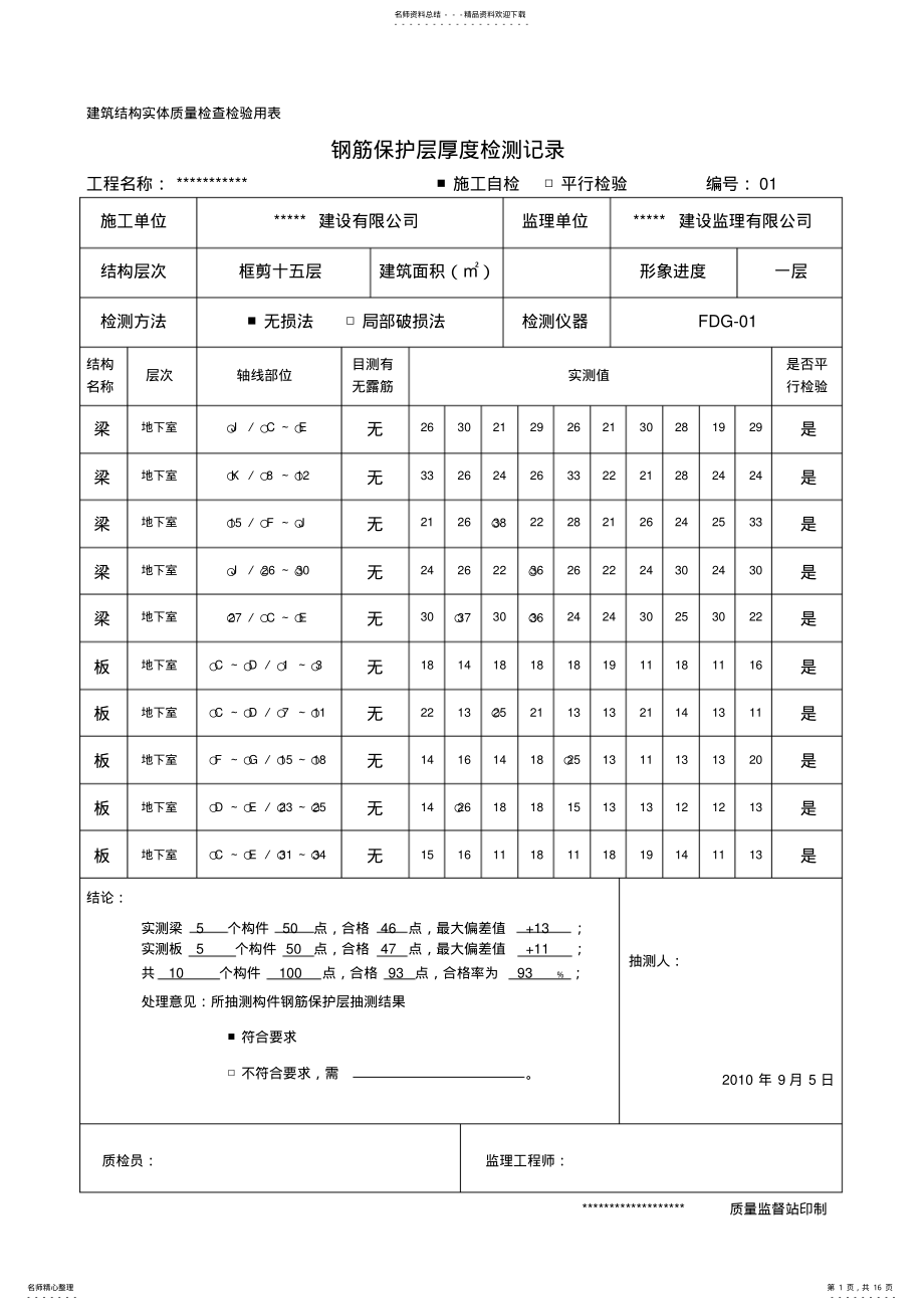 2022年钢筋保护层厚度检测记录 2.pdf_第1页