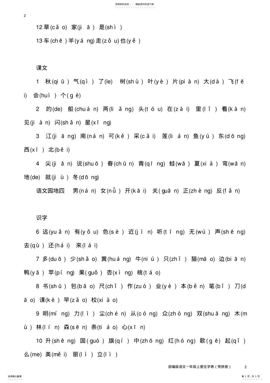 2022年部编版语文一年级上册生字表 .pdf_第2页