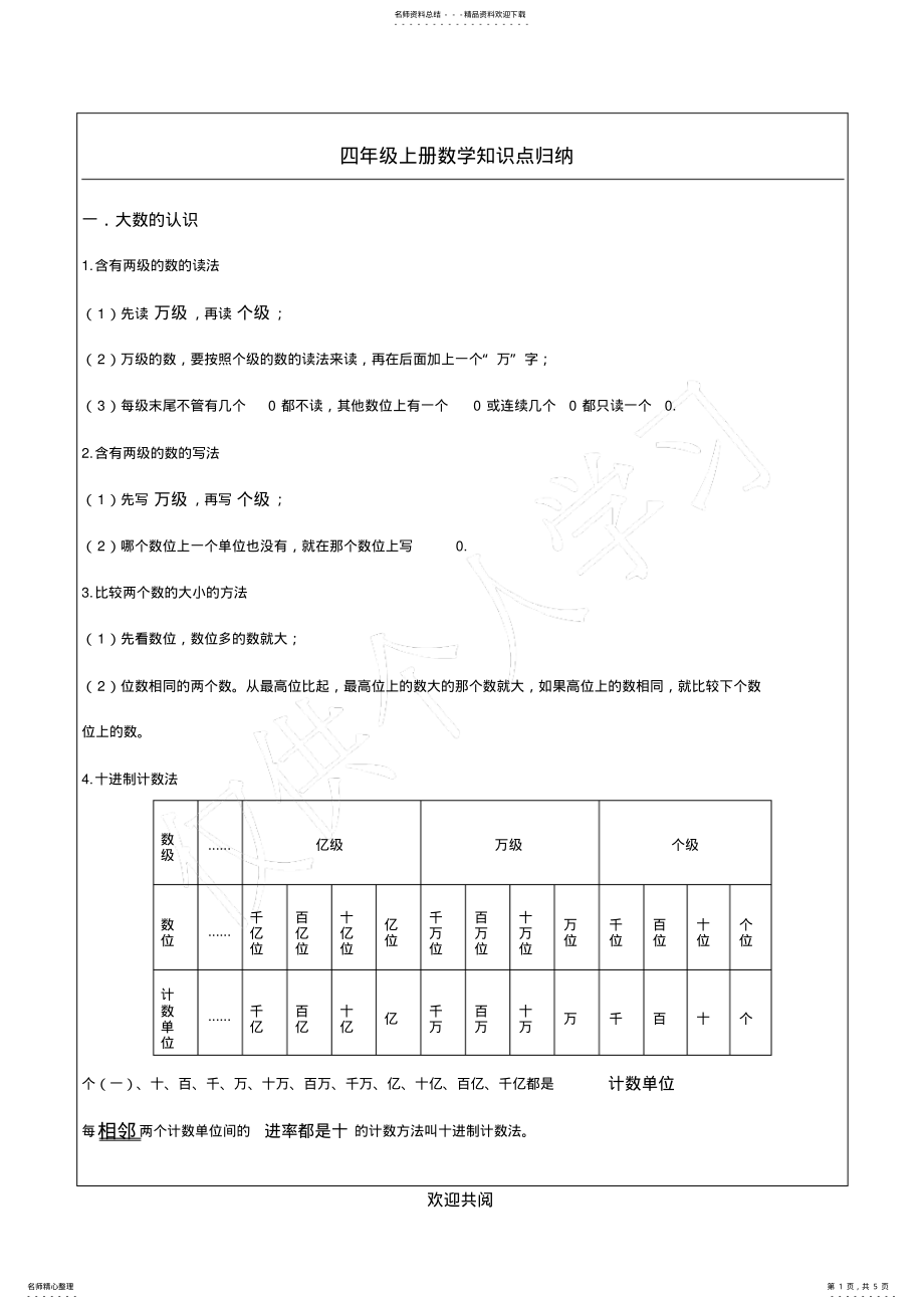 2022年四年级上册数学知识点归纳 .pdf_第1页