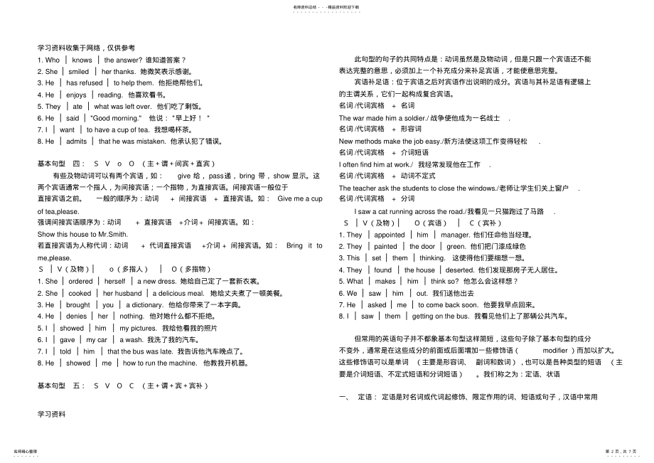 2022年初中英语句子成分的划分及练习 .pdf_第2页