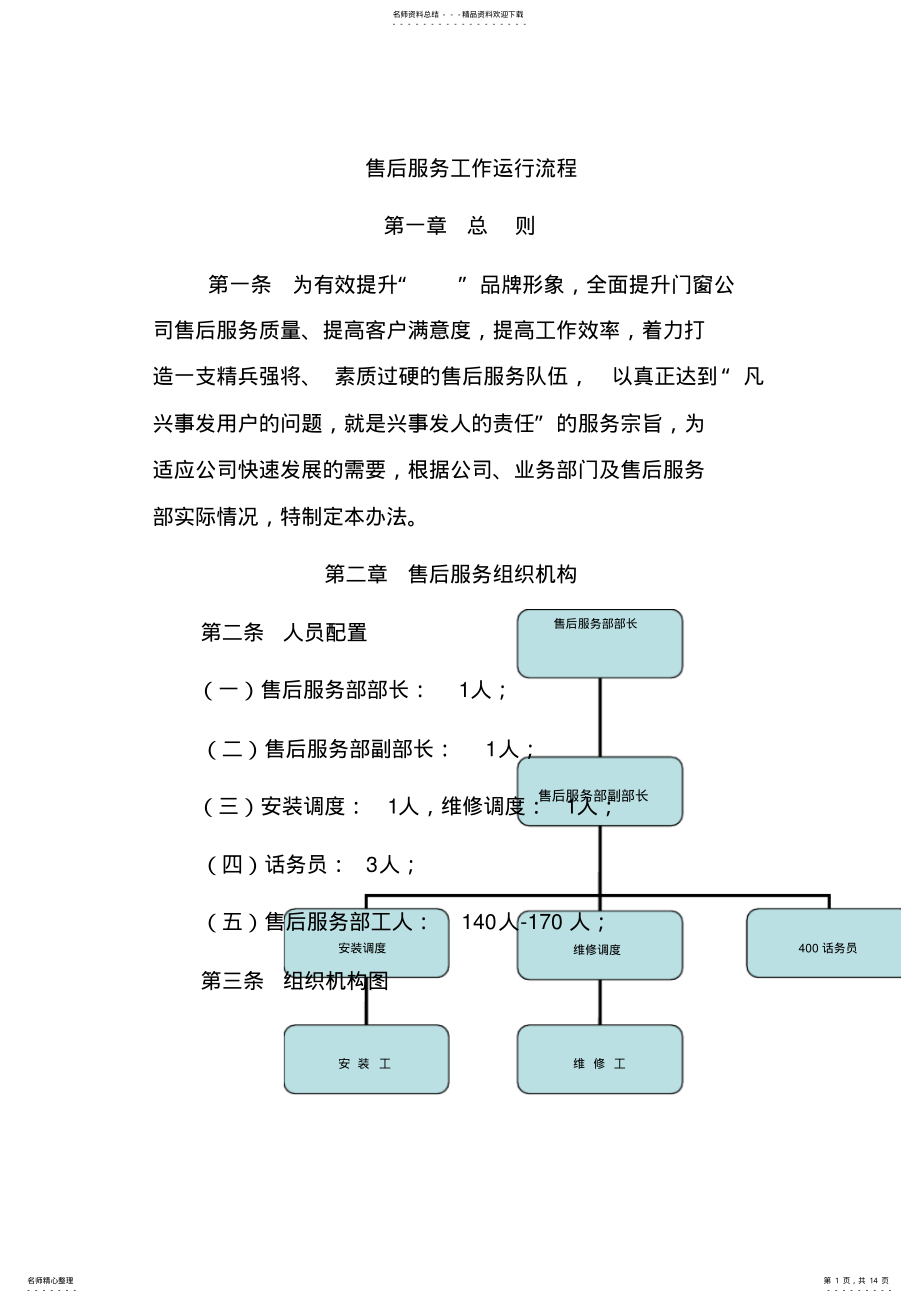 2022年售后服务工作运行流程门窗公司终稿 .pdf_第1页