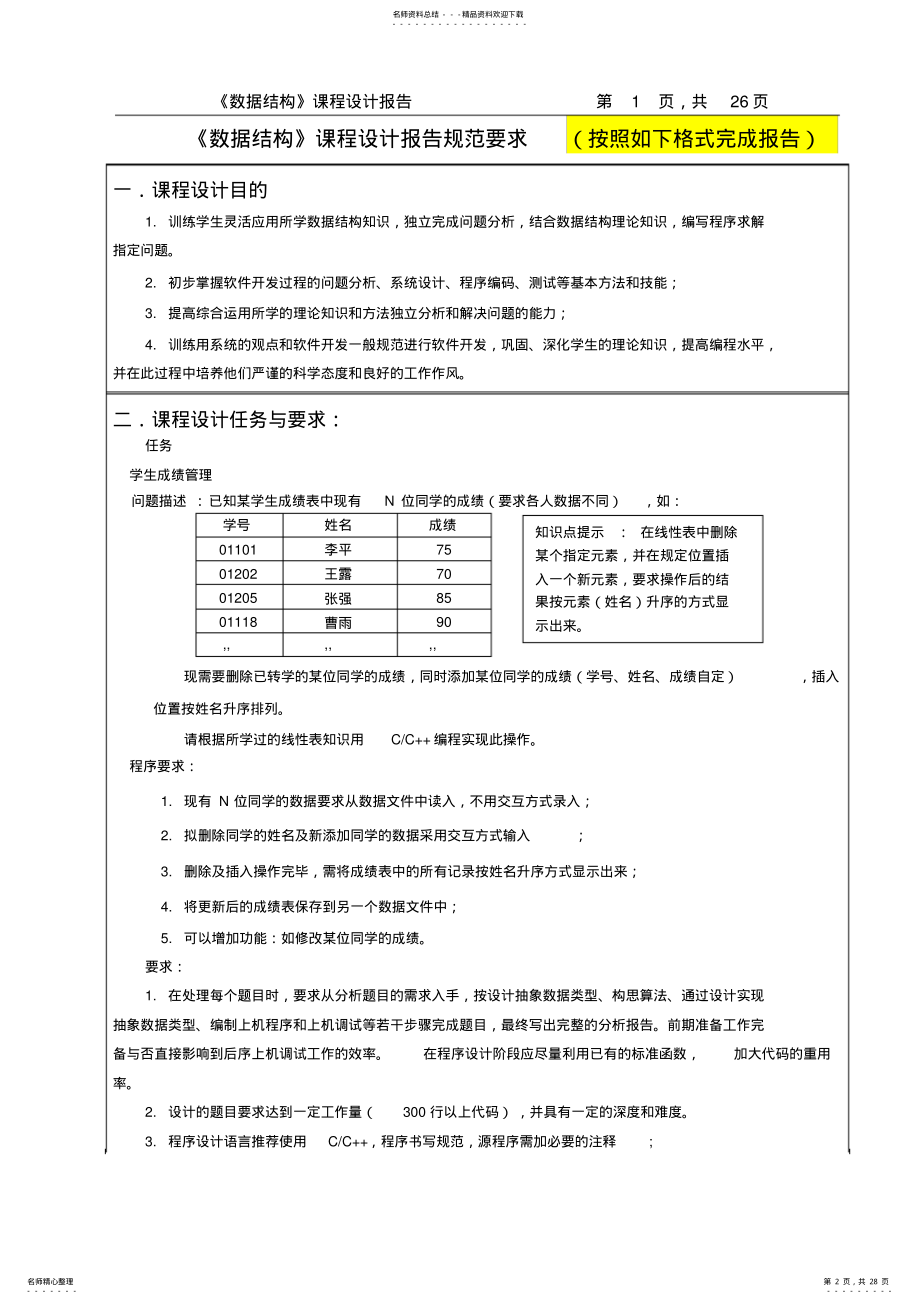 2022年铜陵学院数据结构课程设计模板 .pdf_第2页