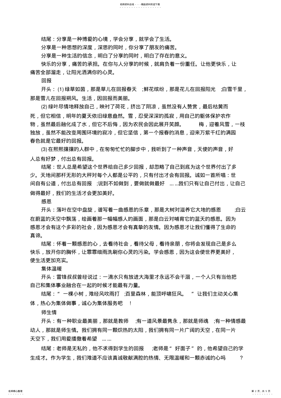 2022年初中作文开头结尾优美语段集锦 .pdf_第2页