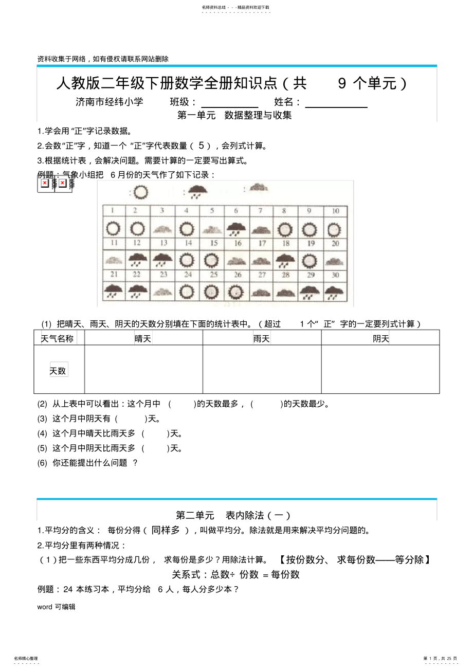 2022年小学数学二年级下册全册知识点整理与分析知识讲解 .pdf_第1页