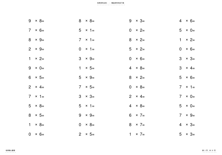 2022年小学二年级上乘法口算天天练汇编 .pdf_第2页