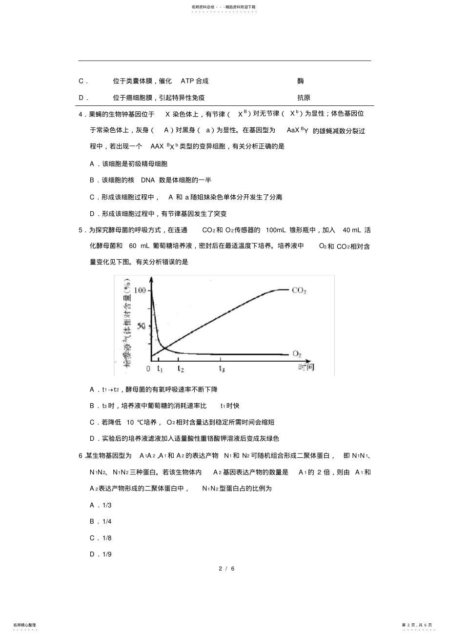 2022年年天津理综生物高考试题,推荐文档 .pdf_第2页