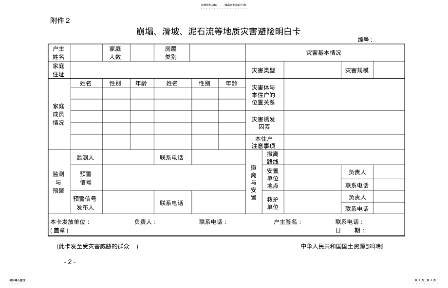 2022年地质灾害防治一表双卡、地质灾害问卷情况调查表等模版 .pdf_第2页