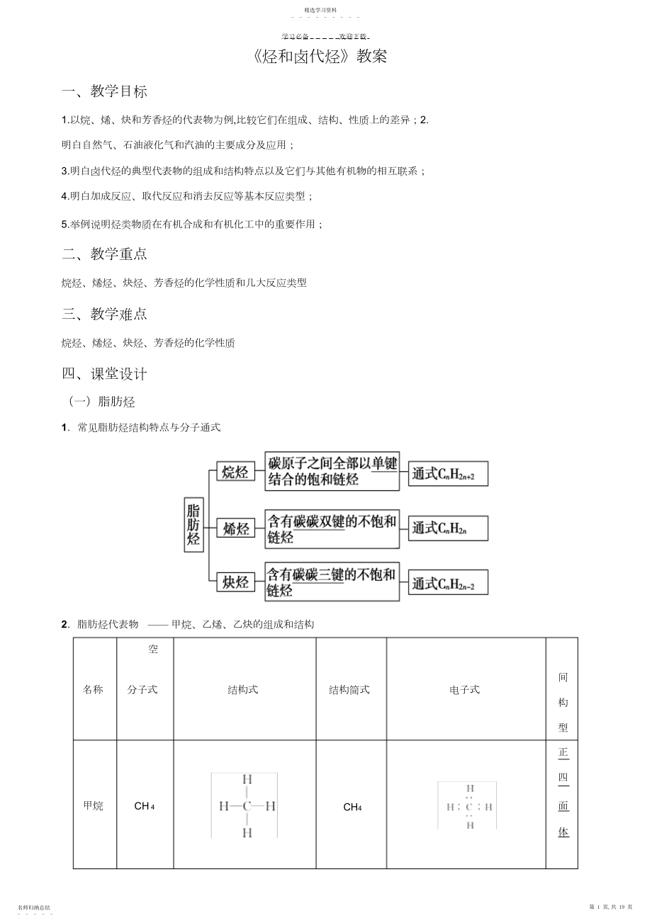 2022年高三化学《烃的卤代烃》教案讲义.docx_第1页