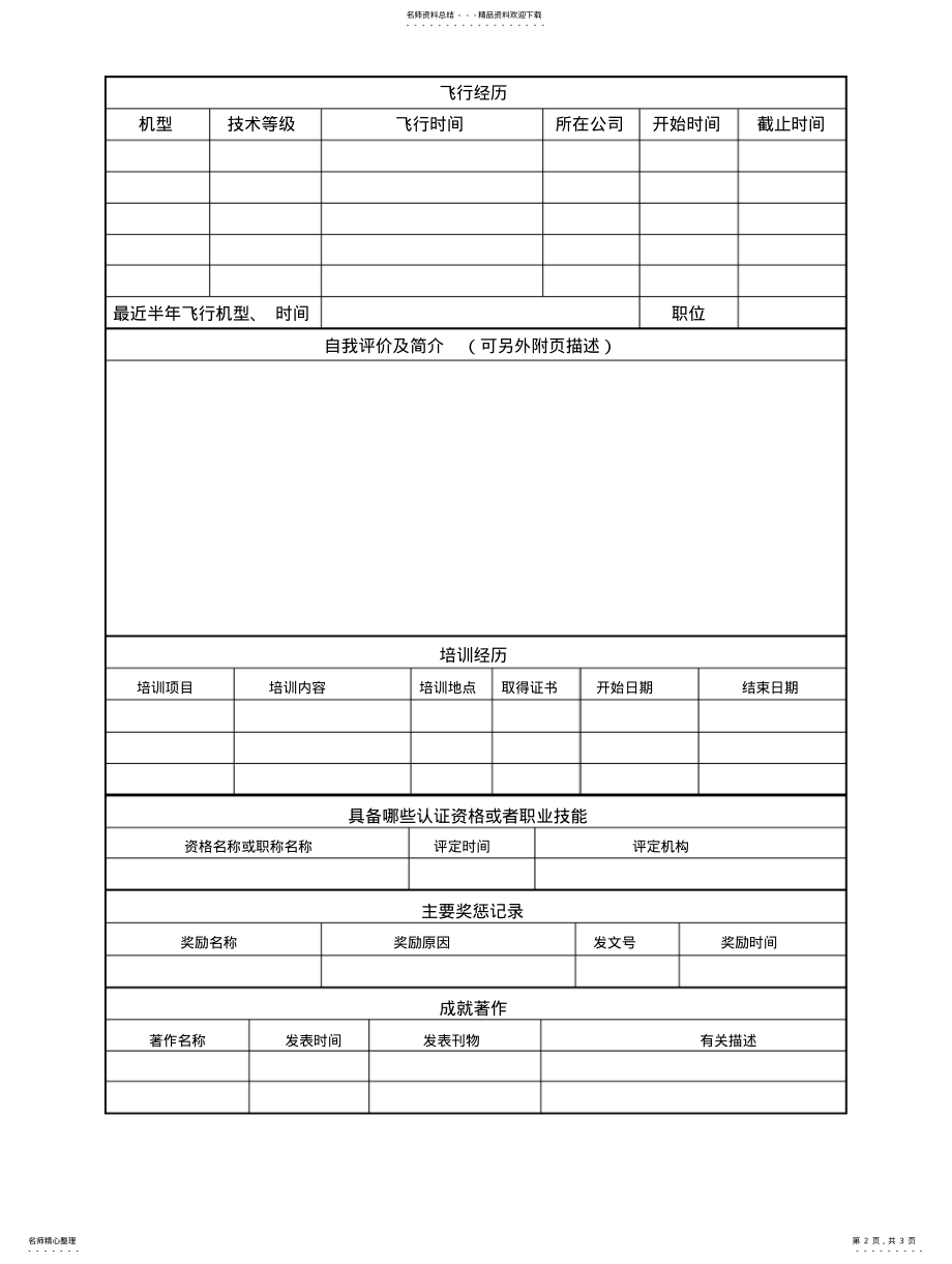 2022年顺丰航空飞行人员应聘表资料 .pdf_第2页