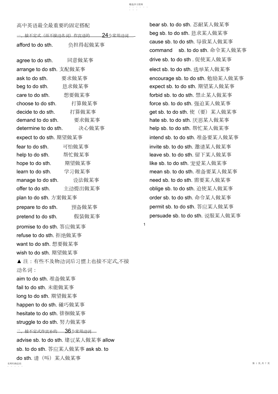 2022年高中英语最全最重要的固定搭配.docx_第1页