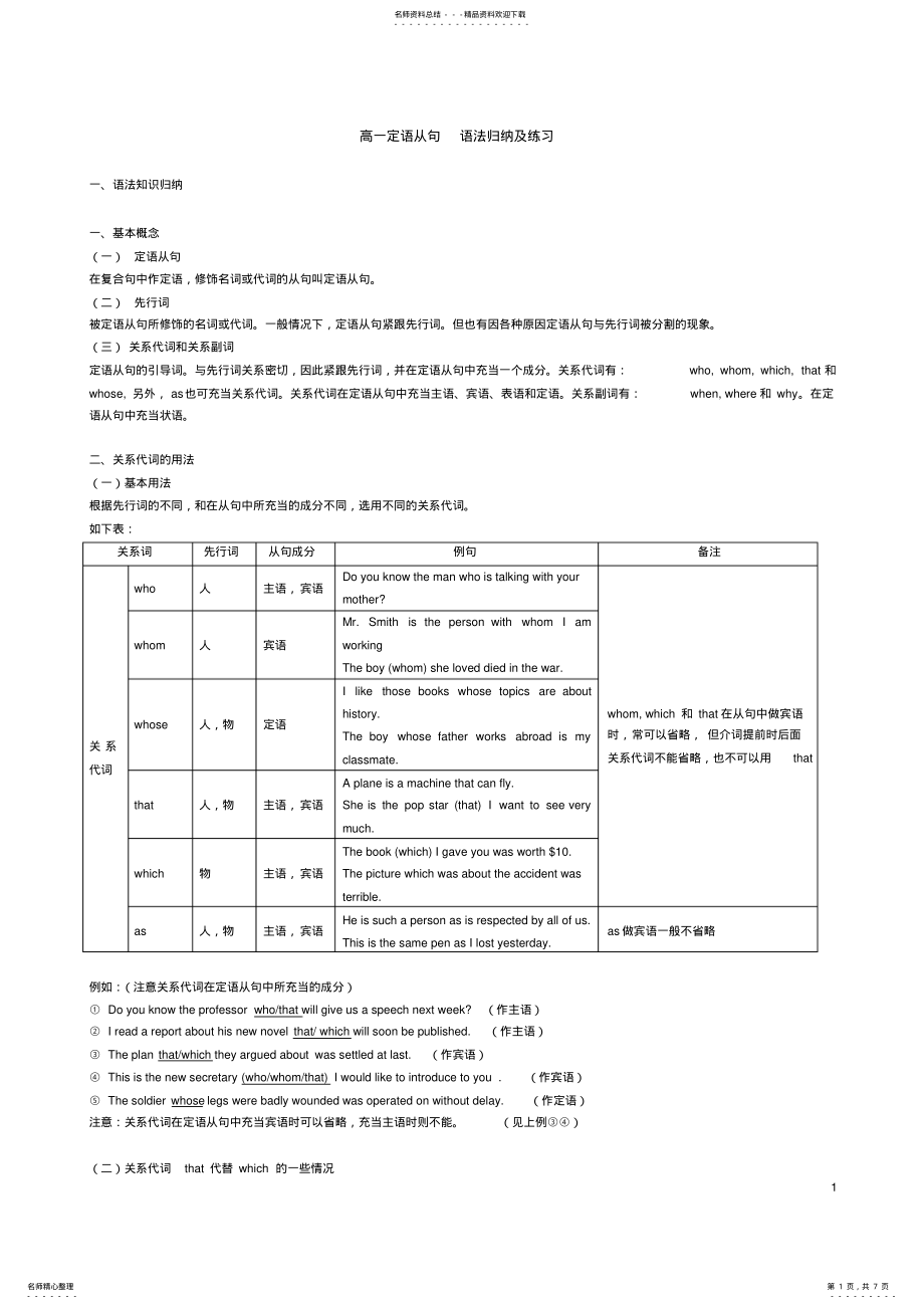 2022年高一定语从句专项练习题 2.pdf_第1页