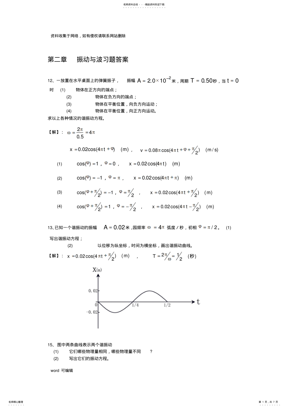 2022年大学物理振动与波练习题与答案教案资料 .pdf_第1页