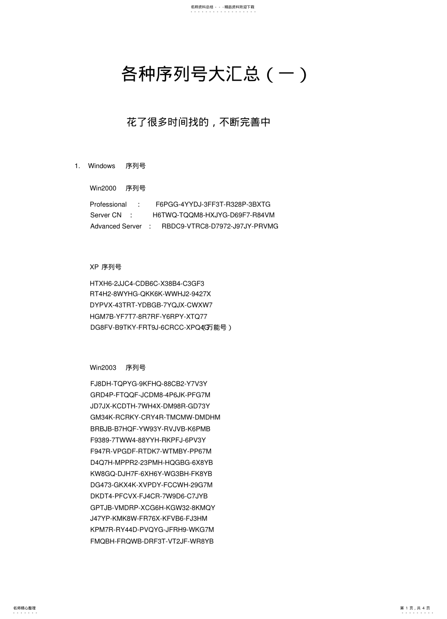 2022年常用序列号汇总 .pdf_第1页