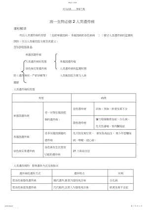 2022年高一生物必修人类遗传病.docx