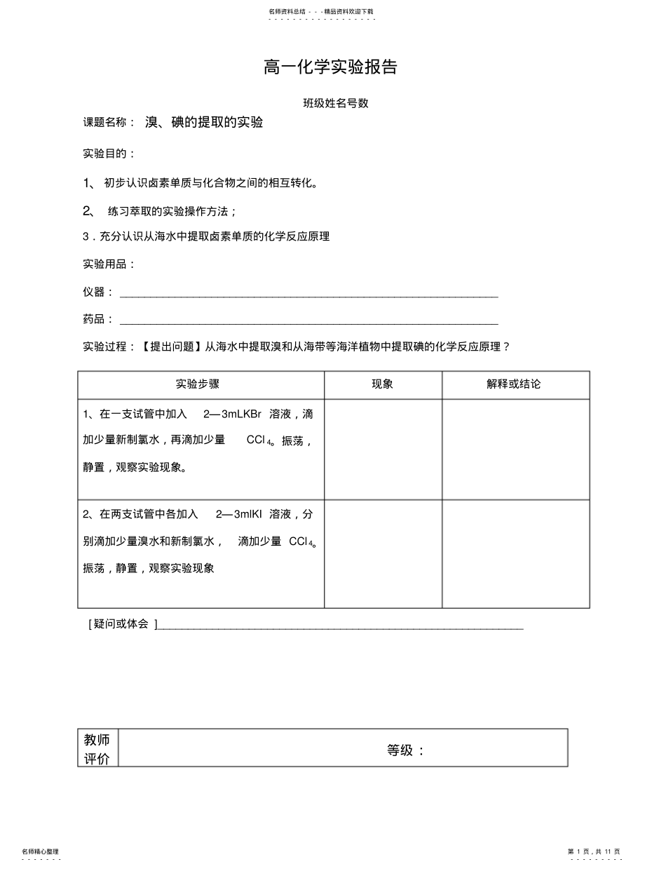 2022年高一化学必修探究实验报告 .pdf_第1页