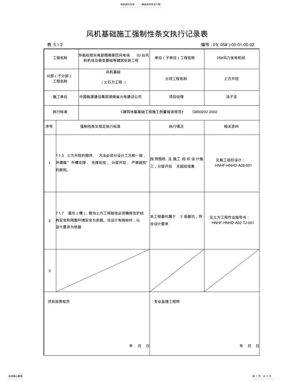 2022年风机基础强制性条文执行记录表 .pdf_第1页