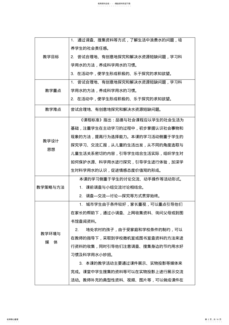 2022年山东人民版小学三年级品德与社会下册《科学用水》教学设计 .pdf_第2页