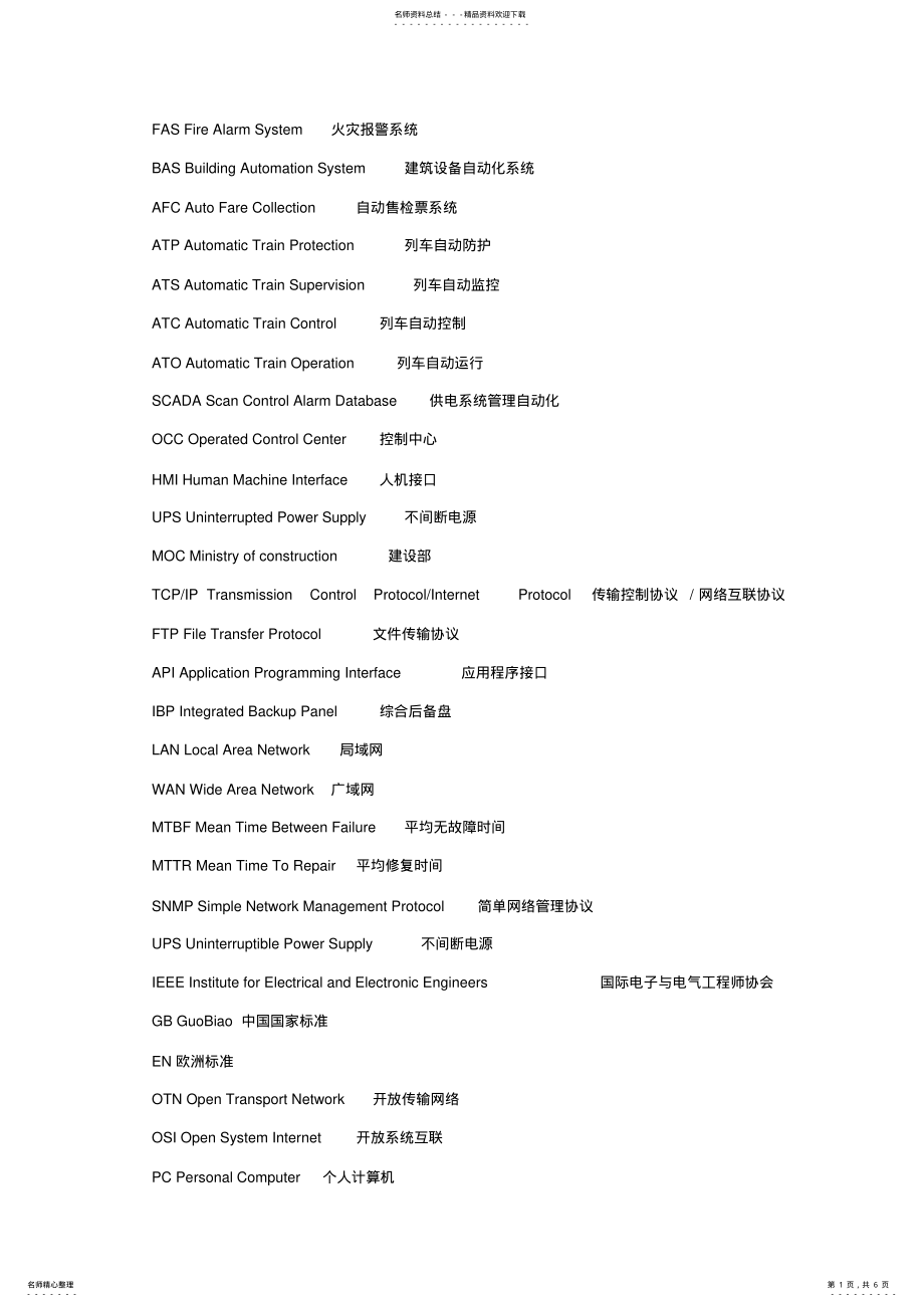 2022年地铁常用英文缩写对照表 .pdf_第1页