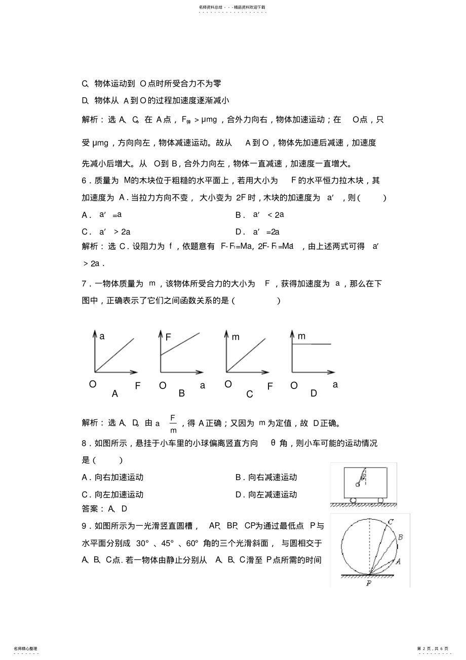 2022年高一物理力与运动练习题 .pdf_第2页