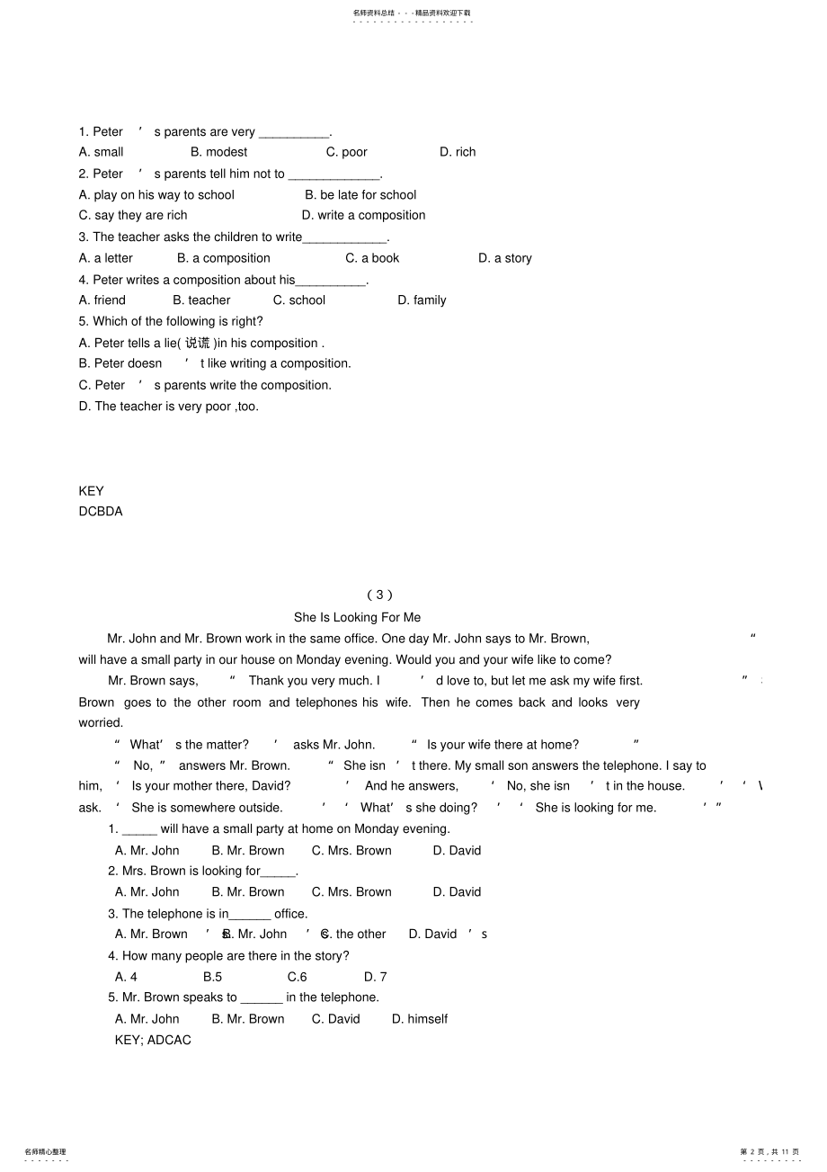 2022年小学英语六年级阅读理解 .pdf_第2页