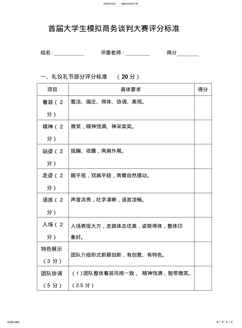 2022年首届大学生模拟商务谈判大赛决赛评分标准 .pdf_第1页