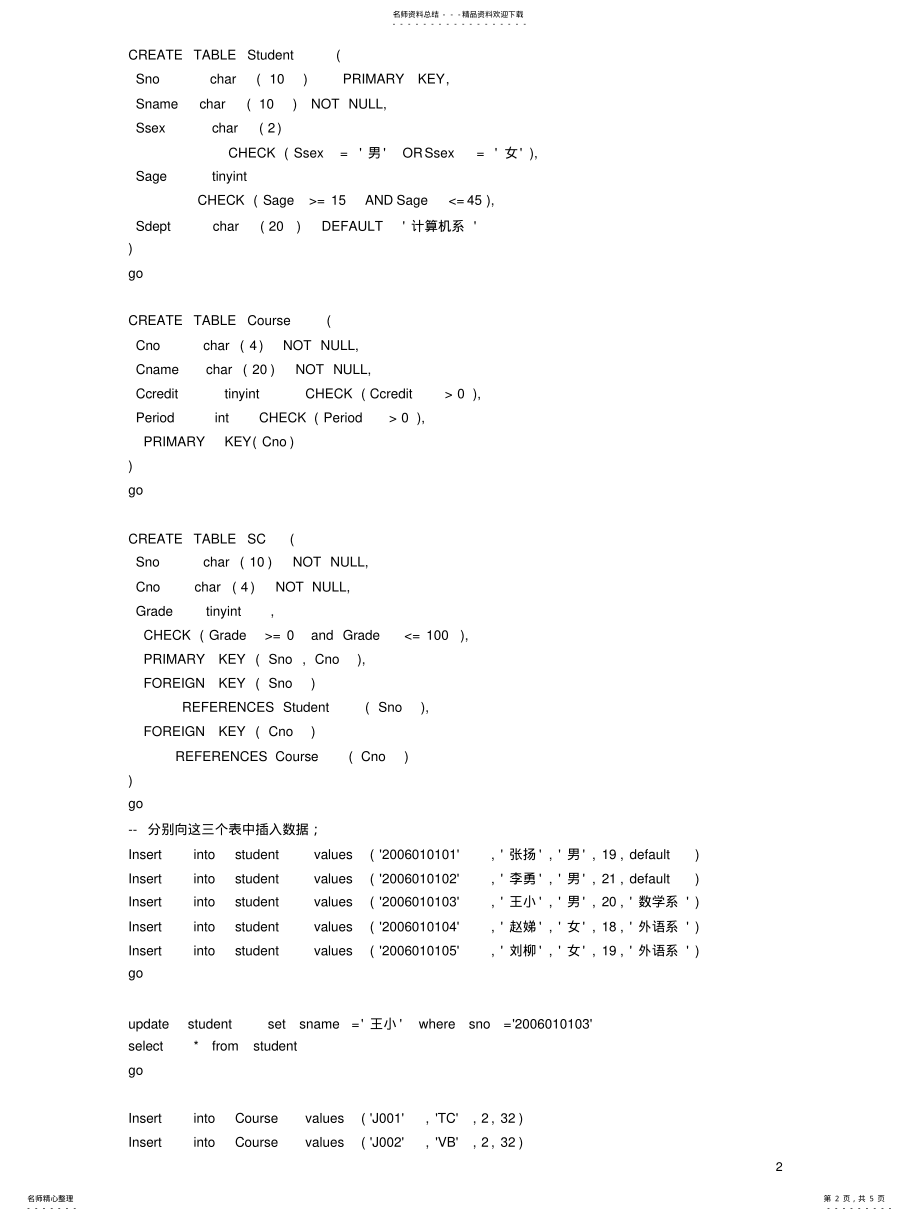 2022年实验六使用T-SQL编写存储过程访问数据库 2.pdf_第2页