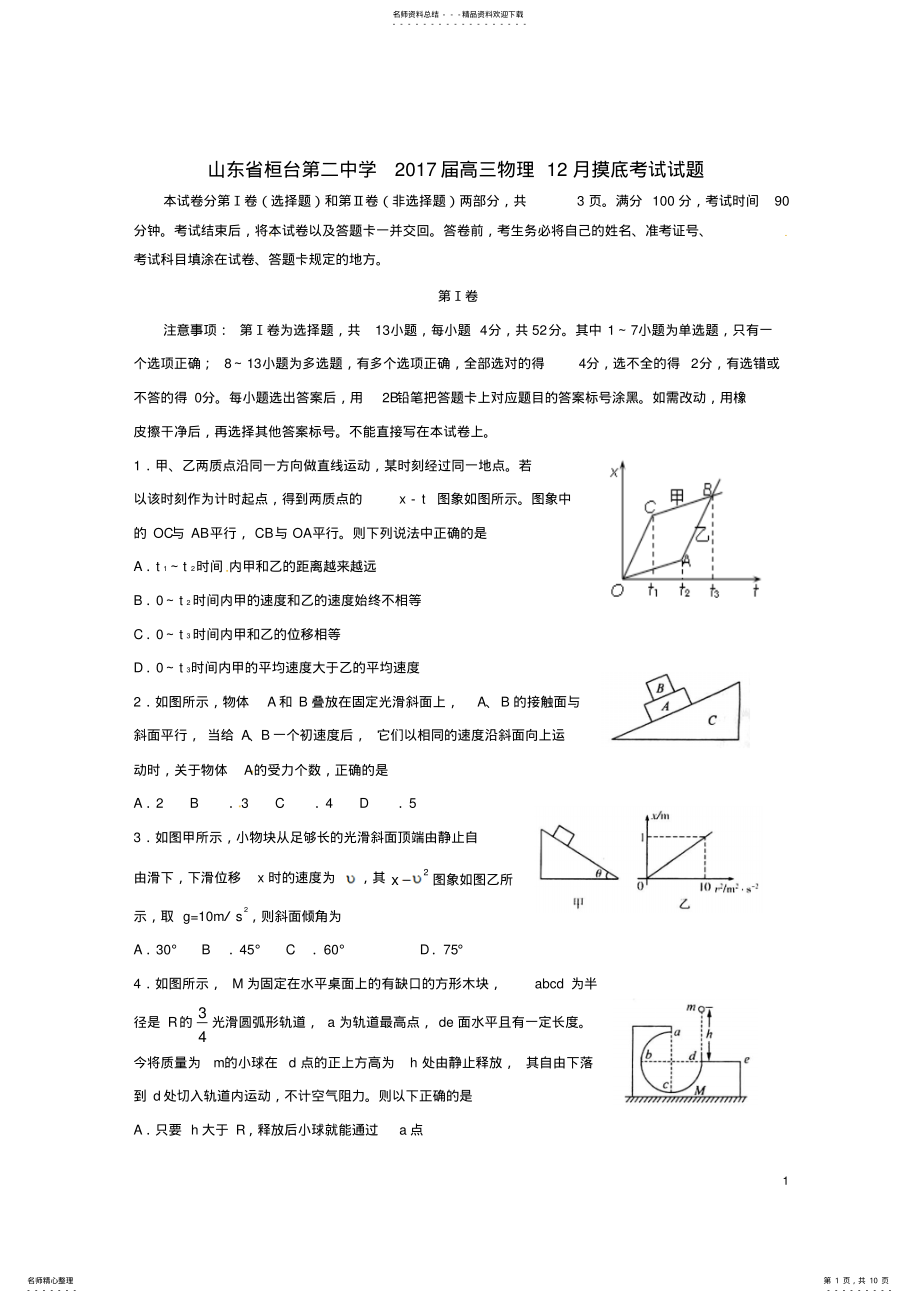 2022年高三物理月摸底考试试题 .pdf_第1页