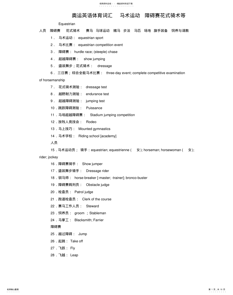 2022年马术运动常用英语词汇借鉴 .pdf_第1页