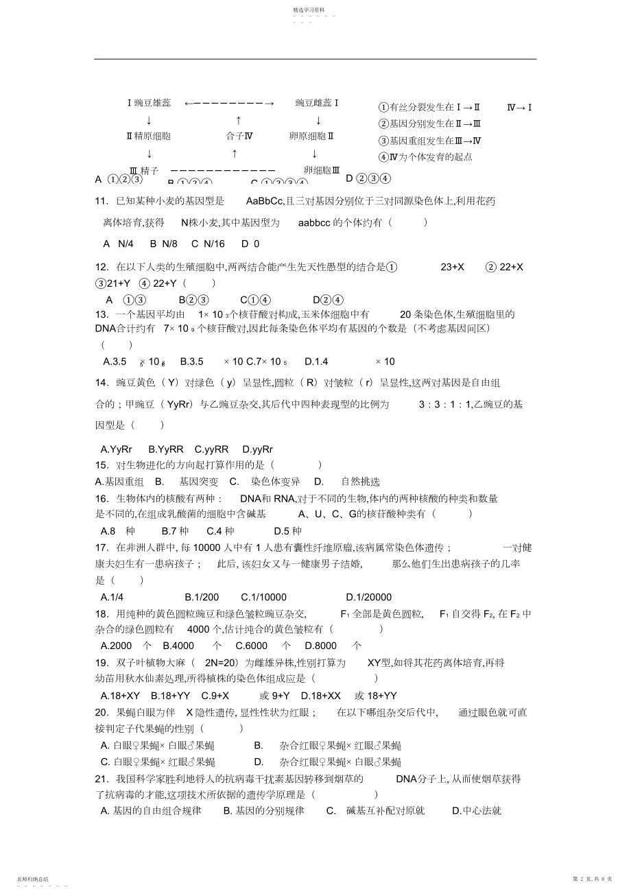 2022年高一生物遗传与进化综合测试题.docx_第2页