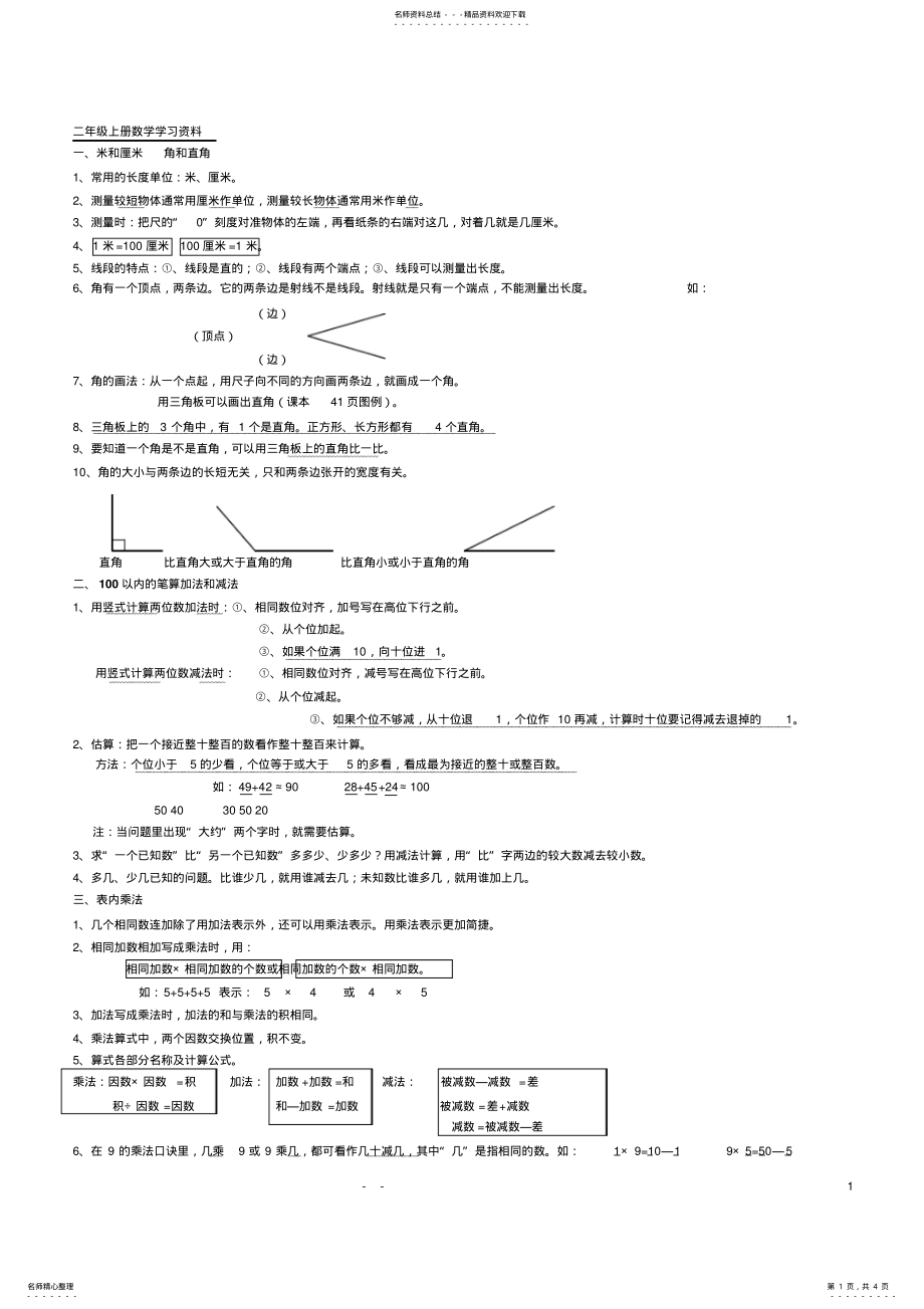 2022年小学二年级数学知识点全册 .pdf_第1页