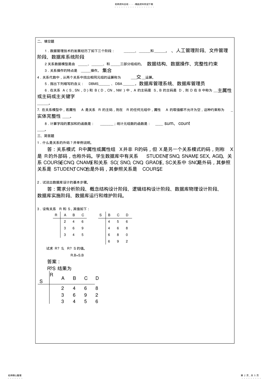 2022年大学数据库考试题与答案,推荐文档 .pdf_第2页