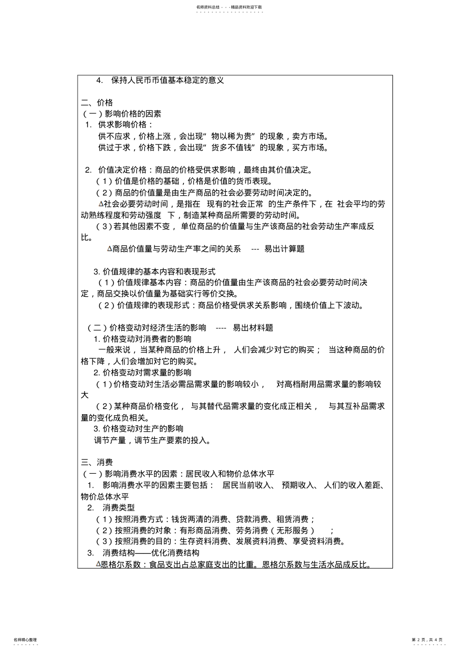 2022年高中政治经济生活第一单元复习教案 .pdf_第2页