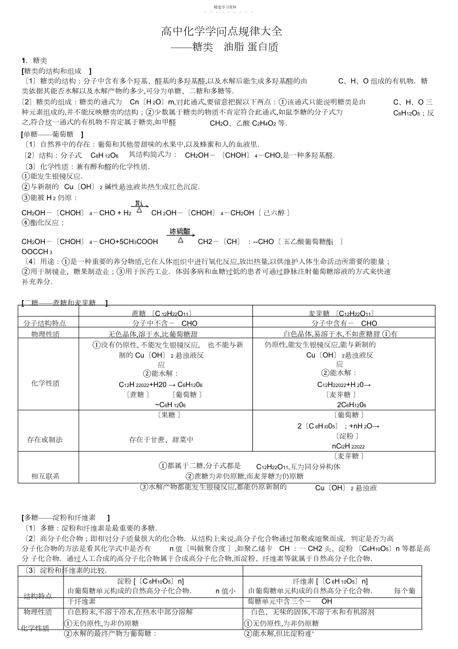 2022年高中化学知识点—糖类_油脂_蛋白质.docx_第1页