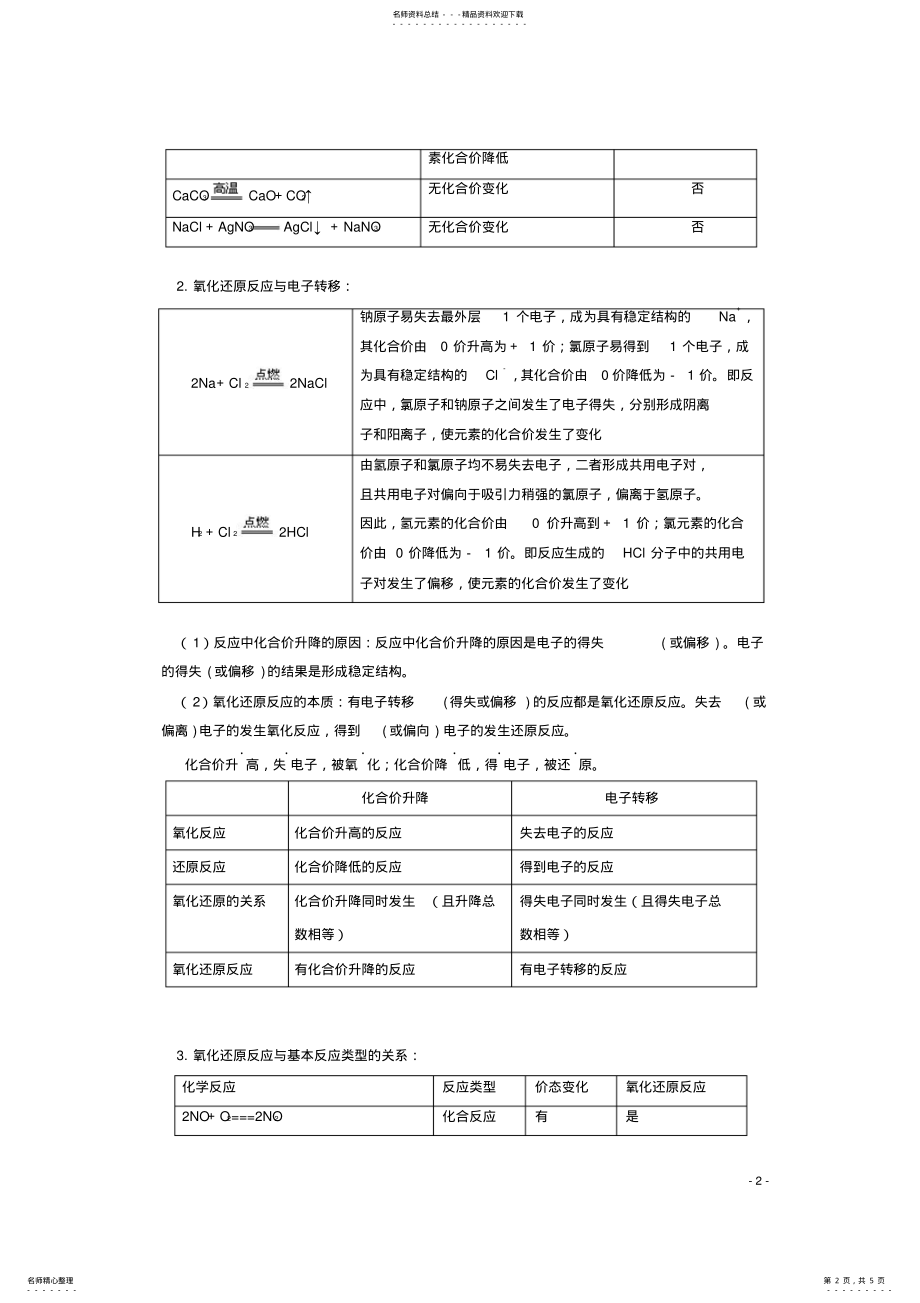 2022年高中化学第二章第三节氧化还原反应学案新人教版必修 .pdf_第2页