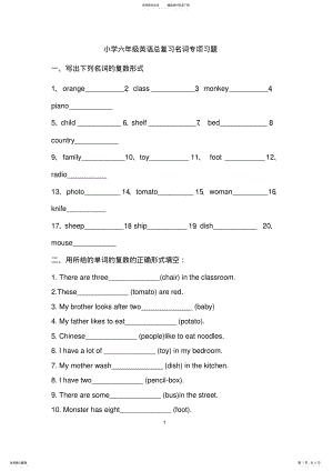 2022年小学六年级英语总复习名词专项习题 2.pdf