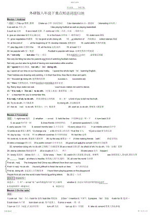 2022年外研版八年级下重点短语词组归纳.docx