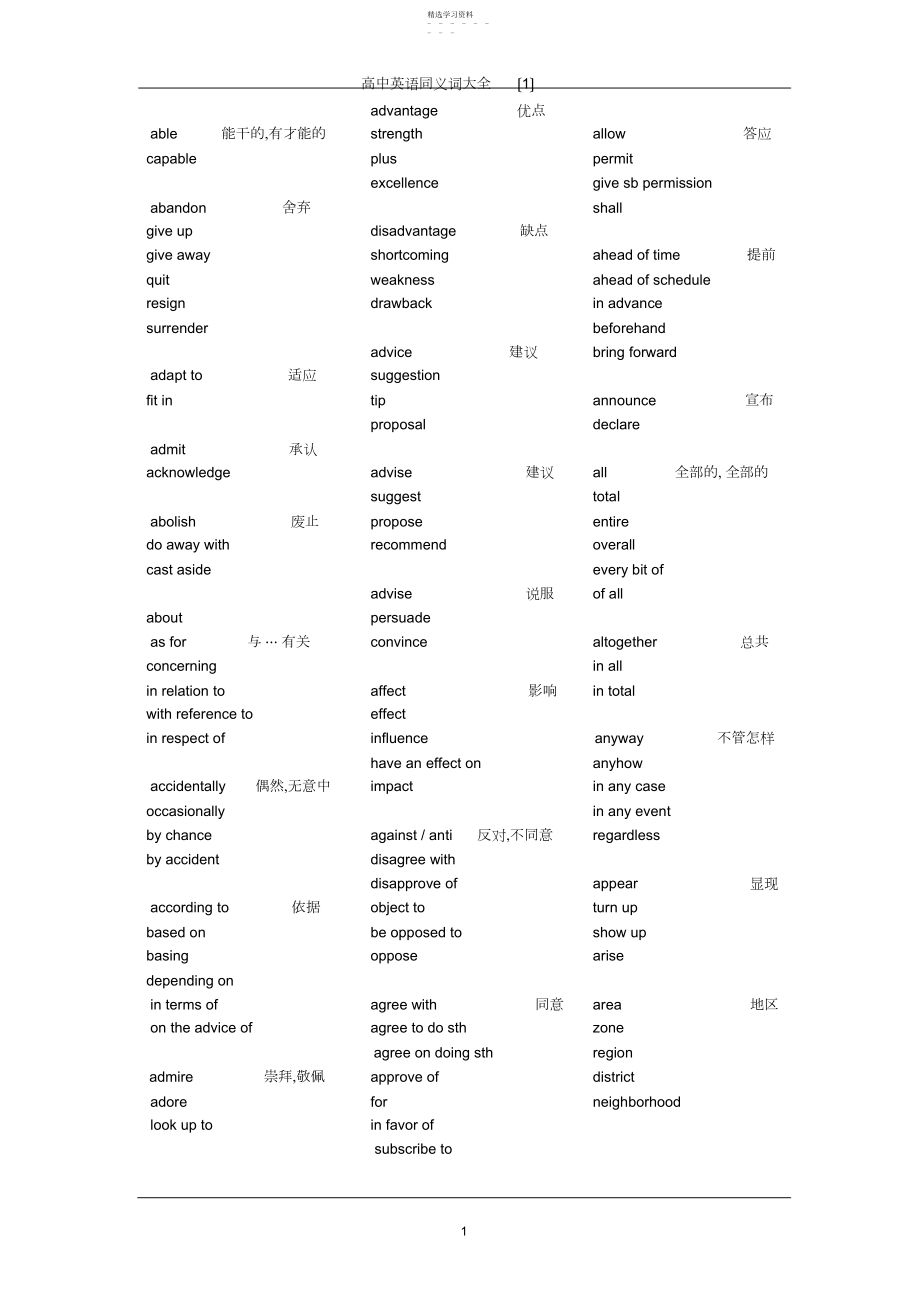 2022年高中英语同义词大全--.docx_第1页