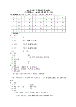 富阳区2017学年第一学期七年级基础性学力检测历史与社会卷答案及评分标准公开课.doc