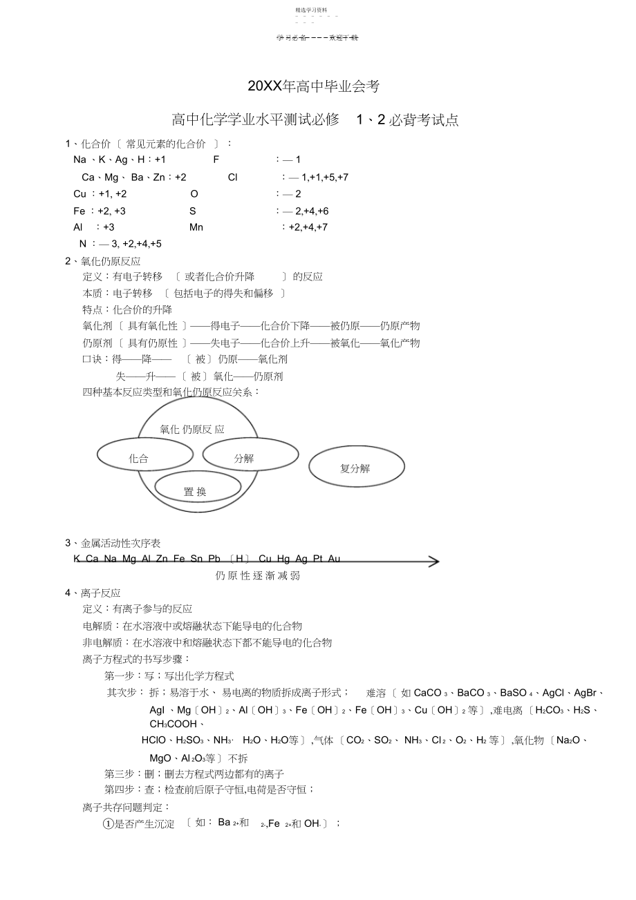 2022年高中化学学业水平考试必背知识点.docx_第1页